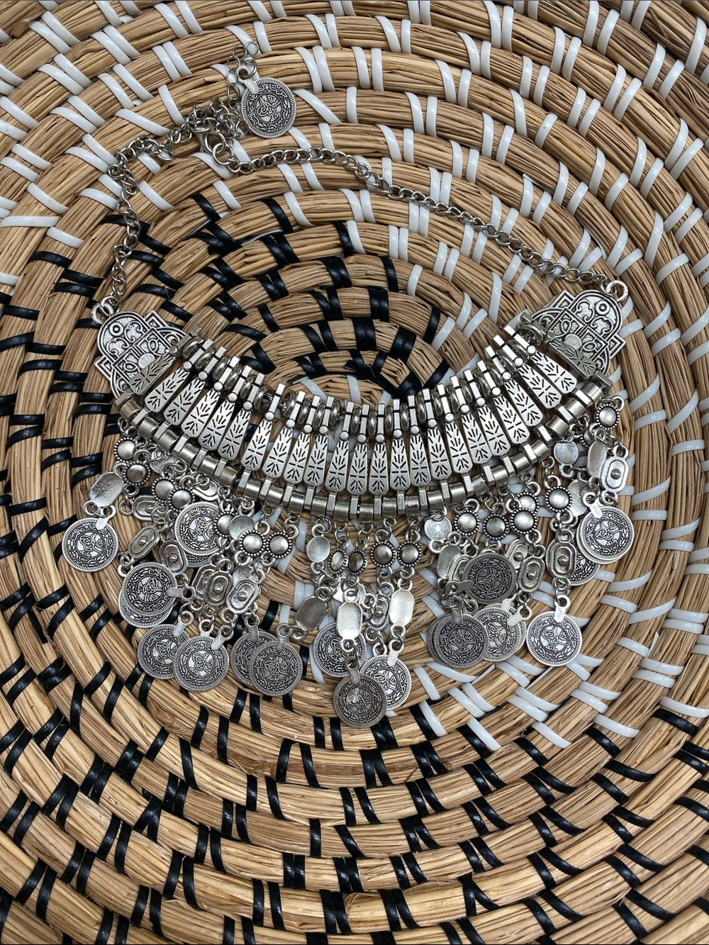 Vintage-Inspired Silver Coin Bib Necklace